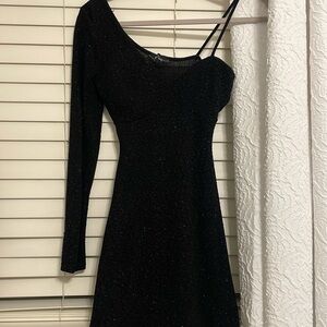 Black one shoulder sparkly mini dress